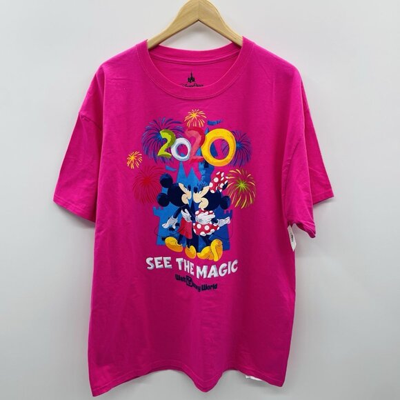 Disney Parks Size XL Mickey 2020 See the Magic Fireworks T-Shirt in Pink 2476 - Picture 1 of 6